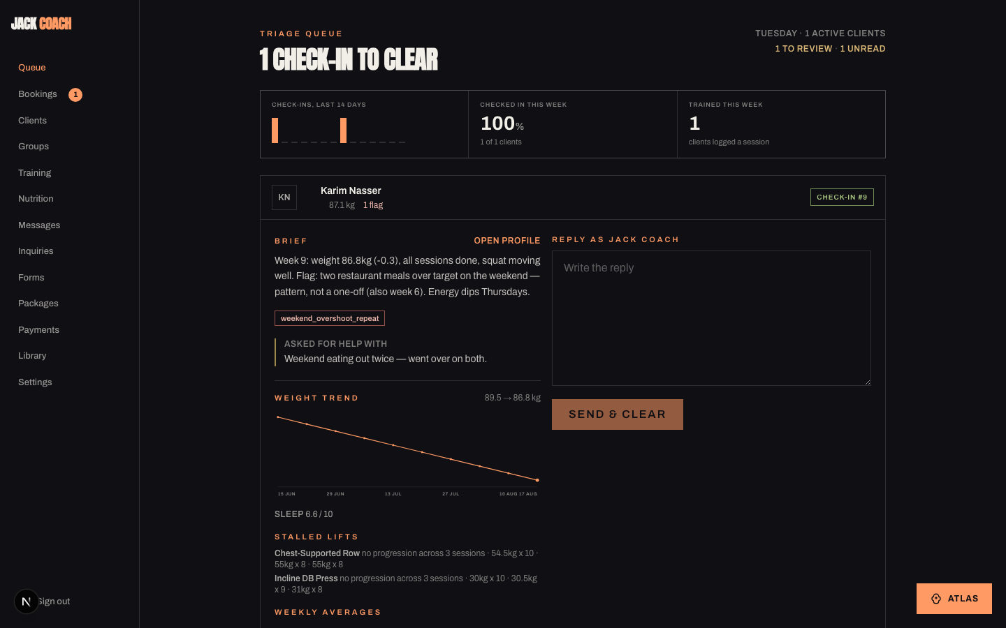 The Jack Performance coach dashboard